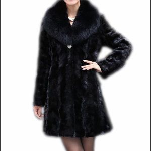 Real Mink Fox Collar Fur Coat - Woman's 3/4 length