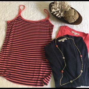 LOFT coral and navy stripe cami top