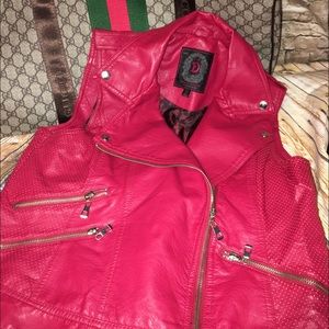 Red dollhouse vegan leather vest jacket