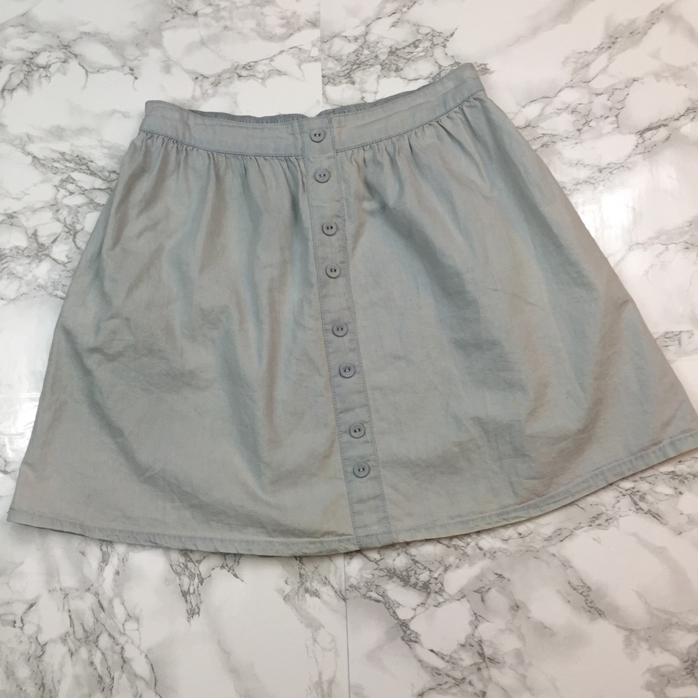 Light wash Denim Pleated Button Down Skirt