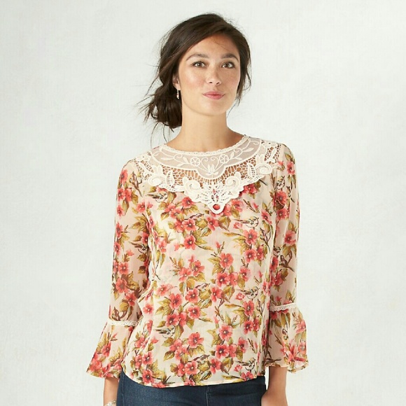 LC Lauren Conrad Tops - LC Lauren Conrad Lace Peasant Top Snow White