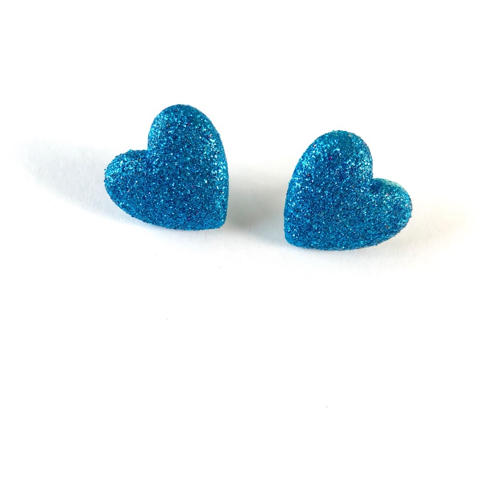 Glitter Heart Earrings Blue Fun Jewelry