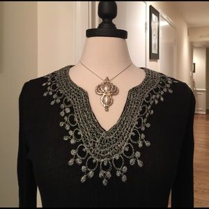 Black Tunic Top With Silver Detail