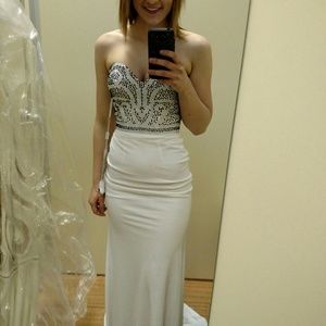 Velvet white bottom beaded top