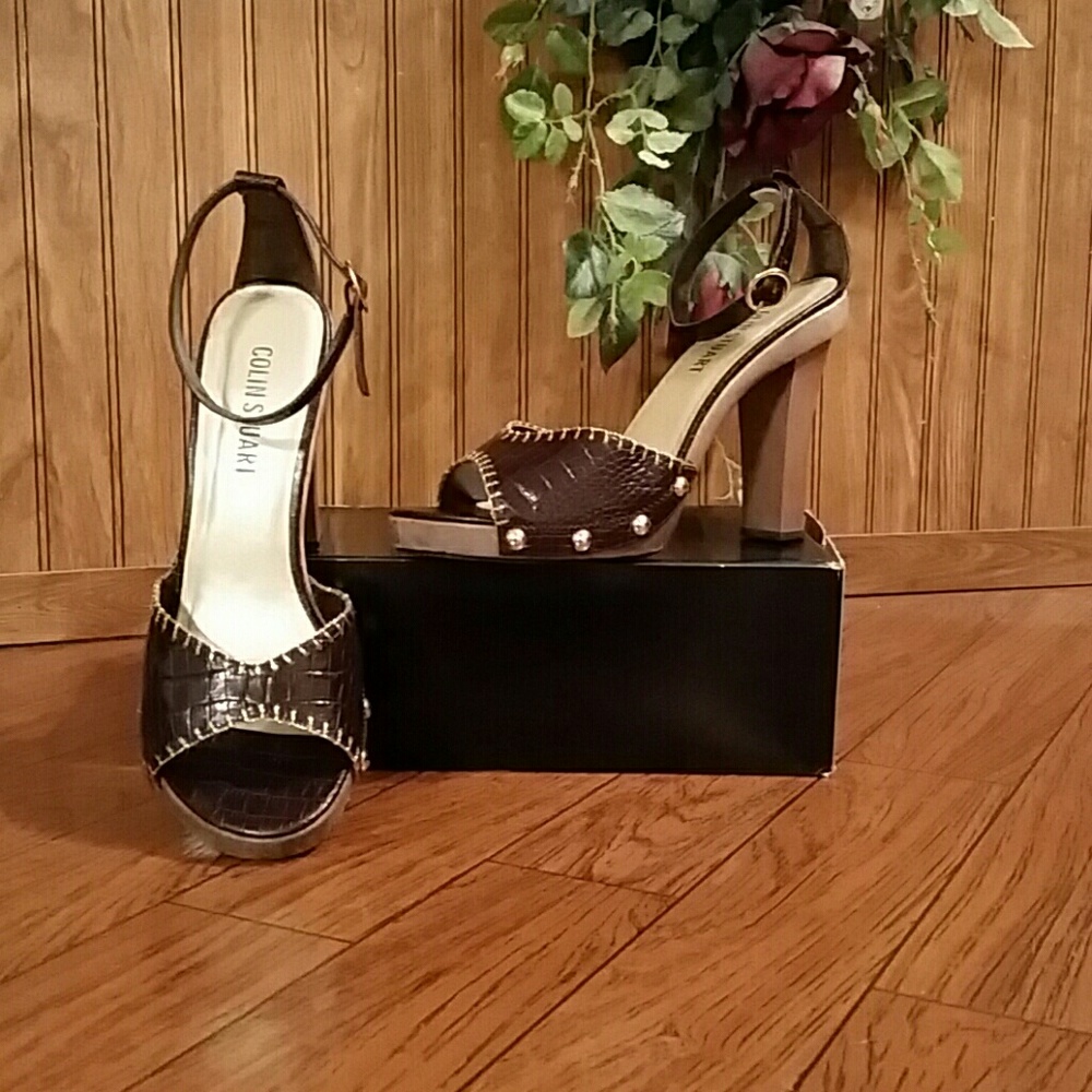 Gold Stud Ankle Strap Crocodile Sandals