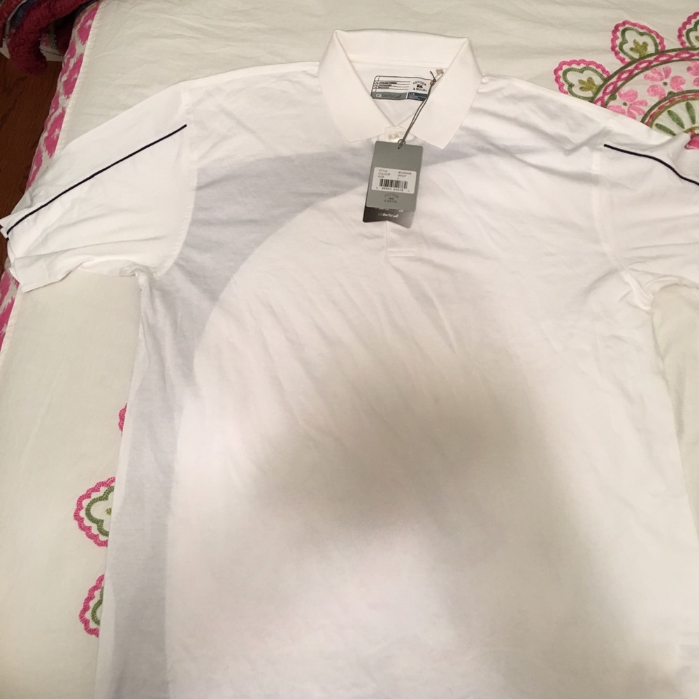 white golf polo with stripe dry tec