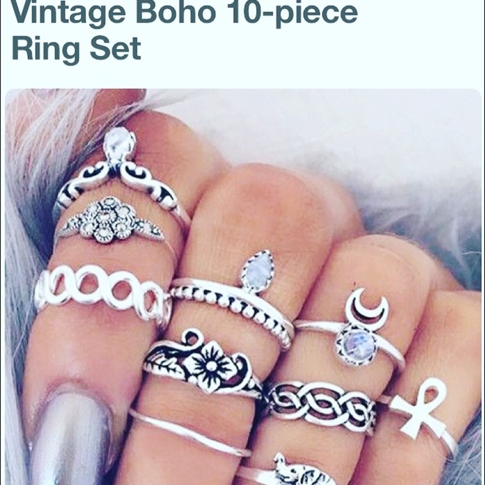 10pcs ring boho arrow moon midi ring women men