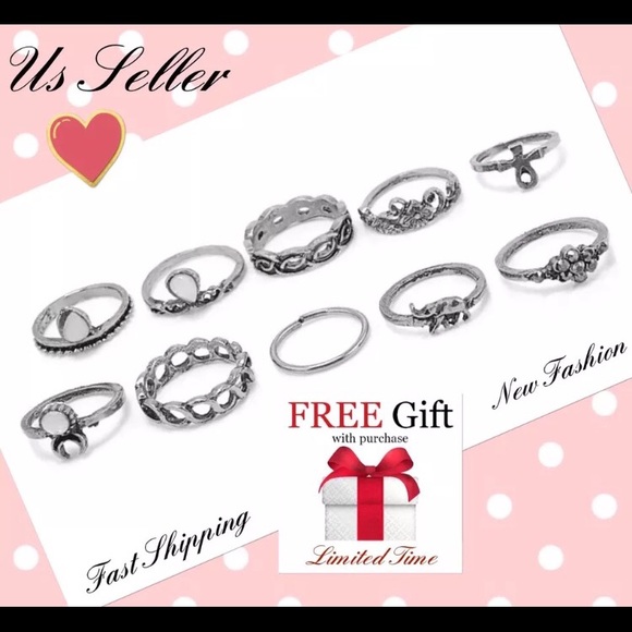 10pcs ring boho arrow moon midi ring women men - Picture 2 of 6