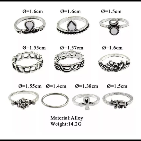 10pcs ring boho arrow moon midi ring women men - Picture 3 of 6