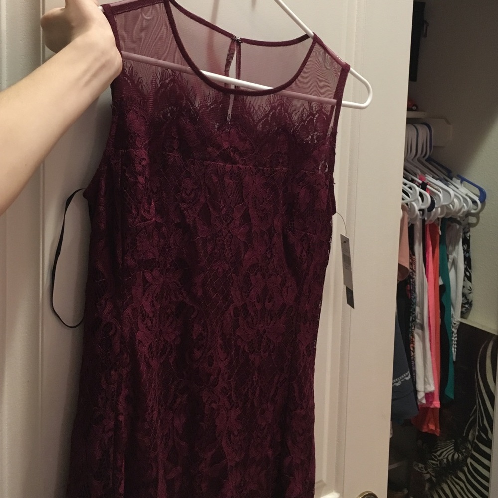 Lace maroon dress.