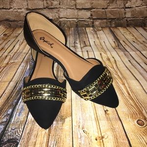 Qupid D'Orsay flats with faux snakeskin and gold