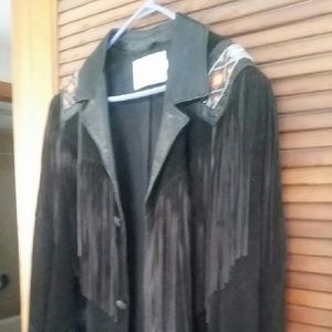 Black fringed leather coat
