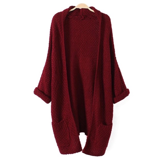 Sweaters - Wine red long cardigan