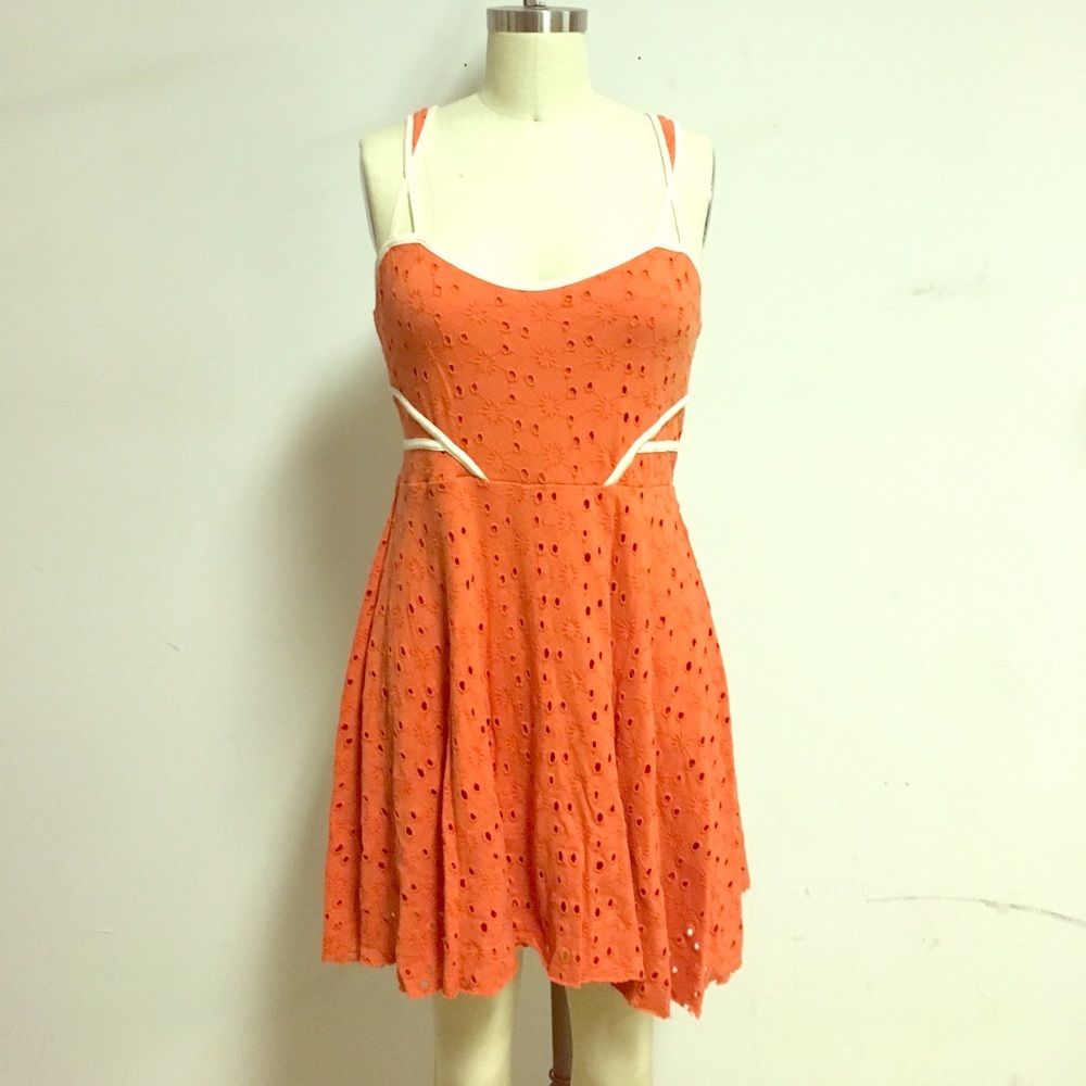 FREE PEOPLE orangey red eyelet dress