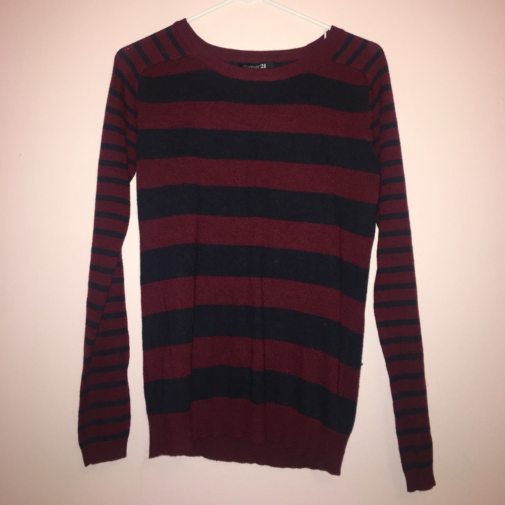 Maroon and Navy Striped Forever 21 Sweater