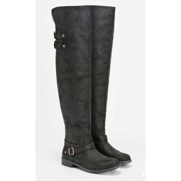 Miss Lola | Black Over The Knee Block High Heel Boots – MISS  Black over the knee boots