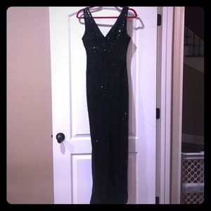 Sexy Sequin plunge evening gown with center slit