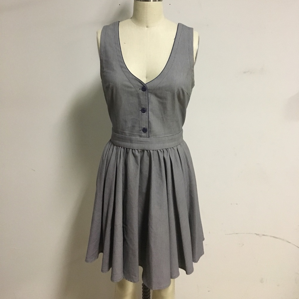 ISABEL LU button front dress blue/beige pinstripe