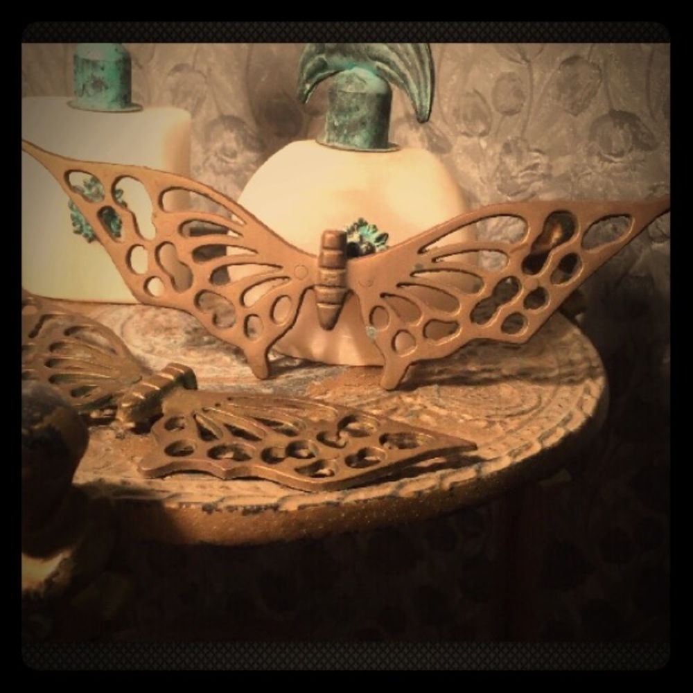 Vintage Brass Wall Hanging Butterflies Swag  Boho