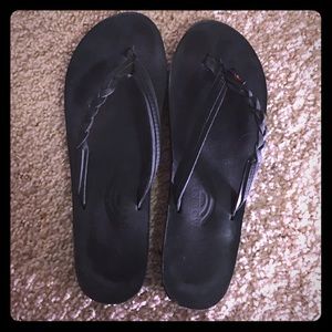 Black Leather Rainbows with Braided Strap, Size 8