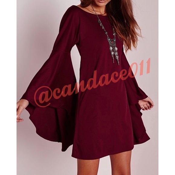 CC Boutique Dresses & Skirts - Burgundy Bell Sleeved Mini Dress