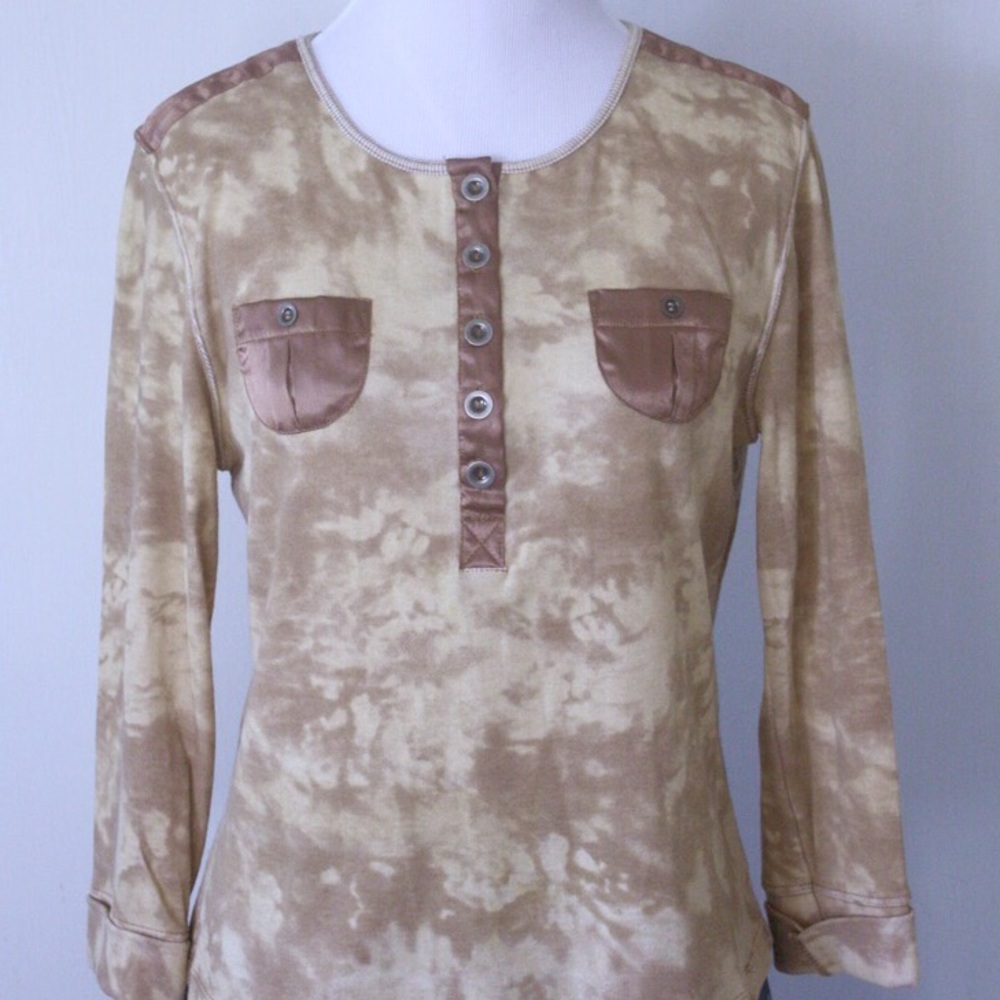 Brown Tie Dye 3/4 Length Sleeve Top