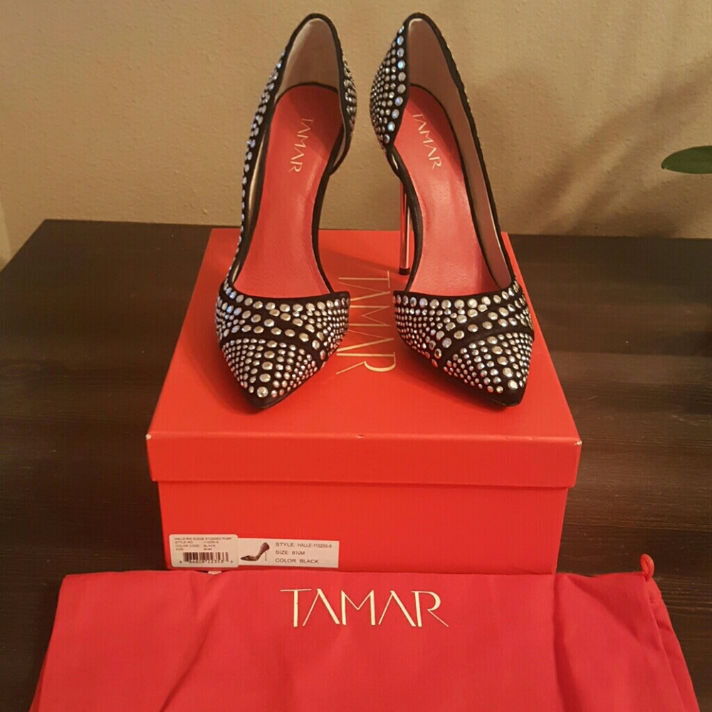 Suede studded heels