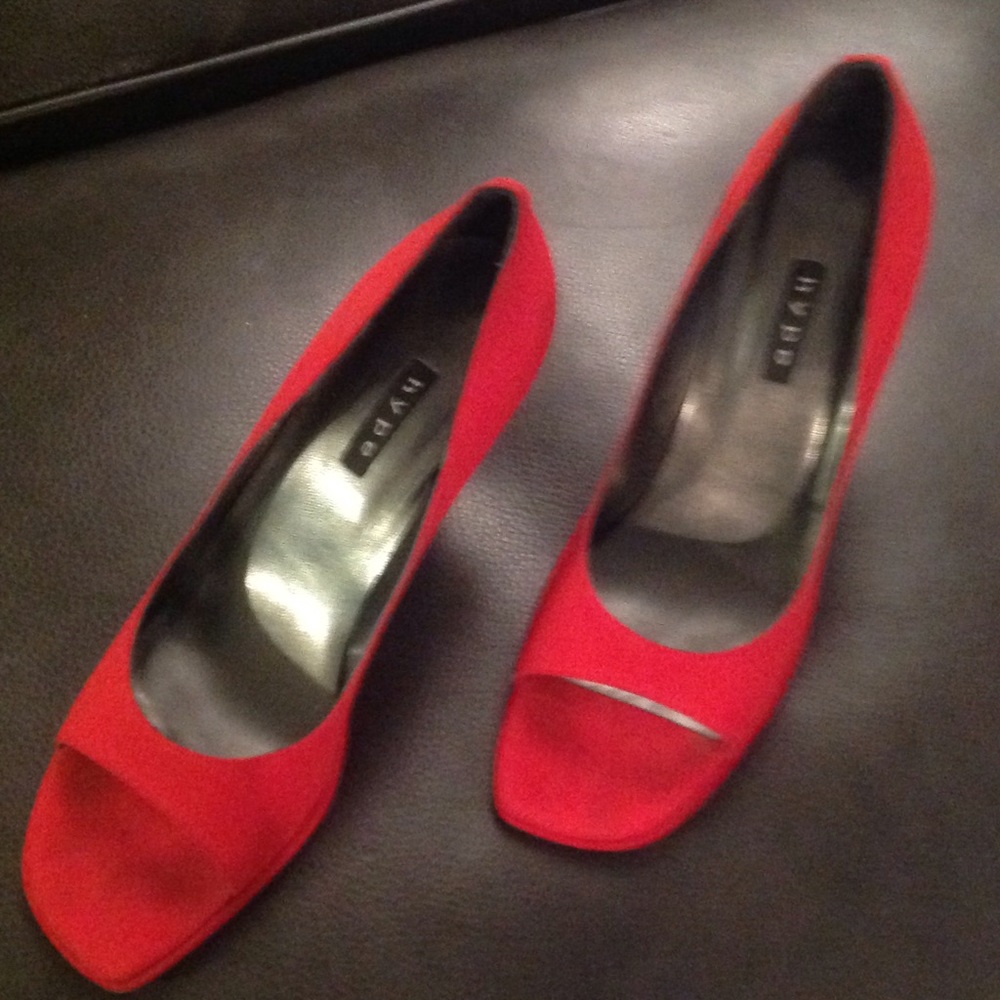 Red peep toe shoes