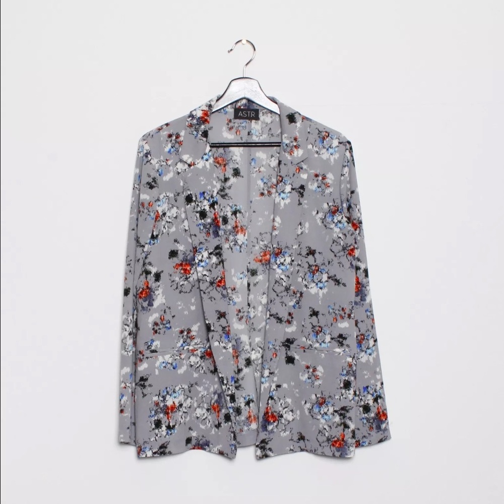 ASTR Grey Floral Polyester Blazer Jacket Fits M