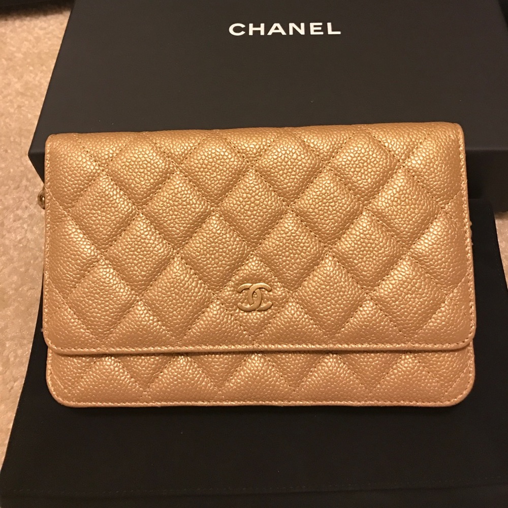 Chanel gold caviar wallet on chain WOC