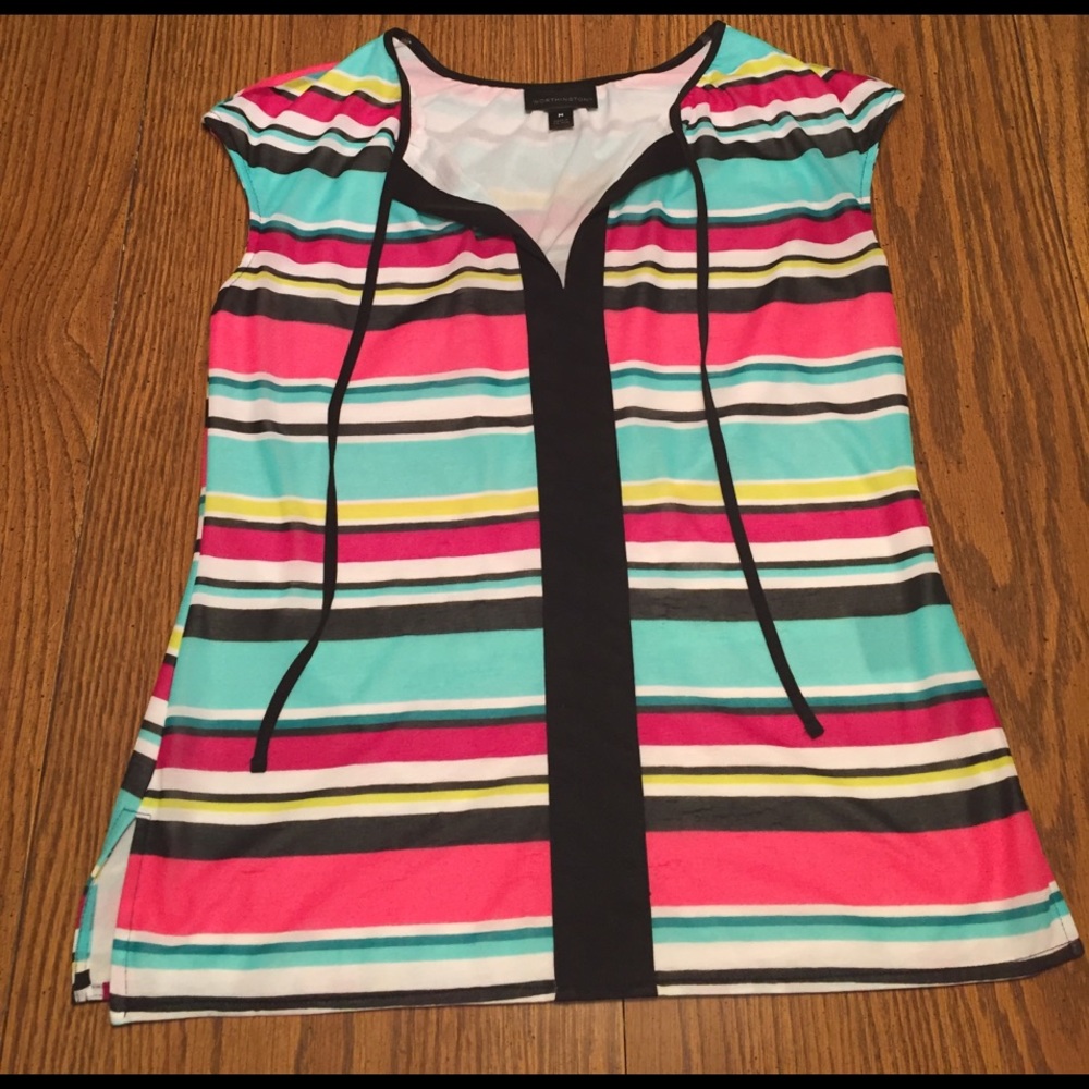 Worthington Cap Sleeve Bright Striped  Medium