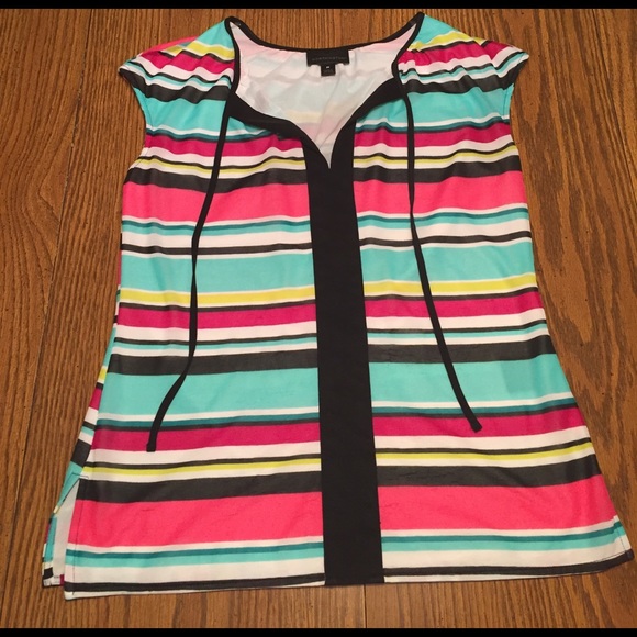 Worthington Cap Sleeve Bright Striped  Medium - Picture 1 of 5