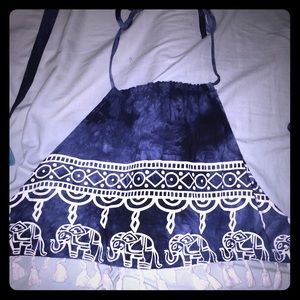 Blue tie dye elephant fringe cropped halter