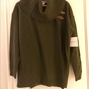 Brand NWT Merino Wool Mock Turtleneck w Buckles
