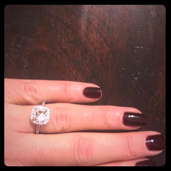 Silver Round Cut CZ Diamond Square Halo Ring Sold - Picture 3 of 8