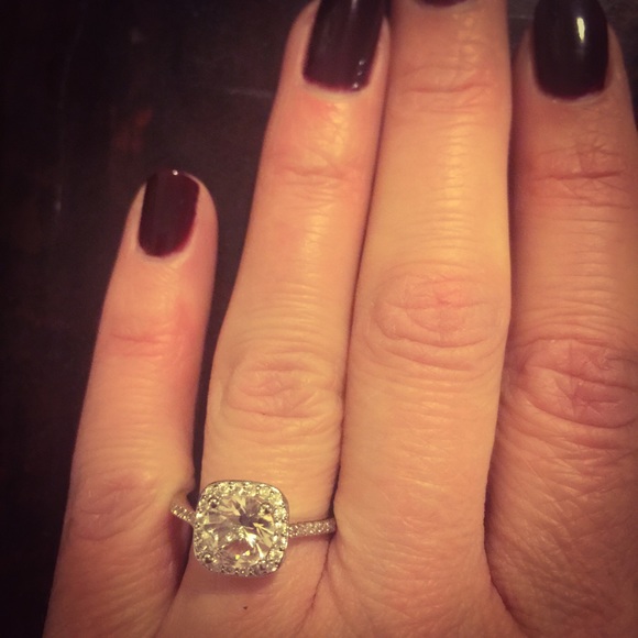 Silver Round Cut CZ Diamond Square Halo Ring Sold - Picture 4 of 8