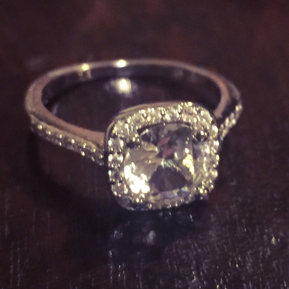 Silver Round Cut CZ Diamond Square Halo Ring Sold - Picture 7 of 8