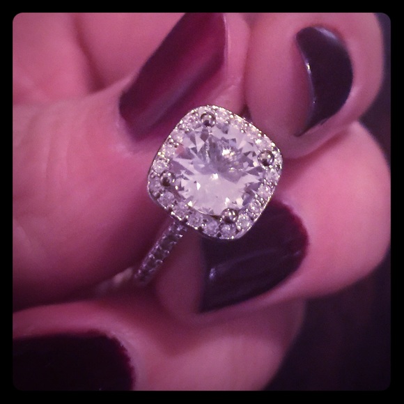 Silver Round Cut CZ Diamond Square Halo Ring Sold - Picture 5 of 8