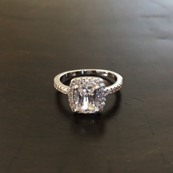 Silver Round Cut CZ Diamond Square Halo Ring Sold - Picture 2 of 8