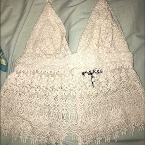 Forever 21 cream cropped crotchet tie halter top