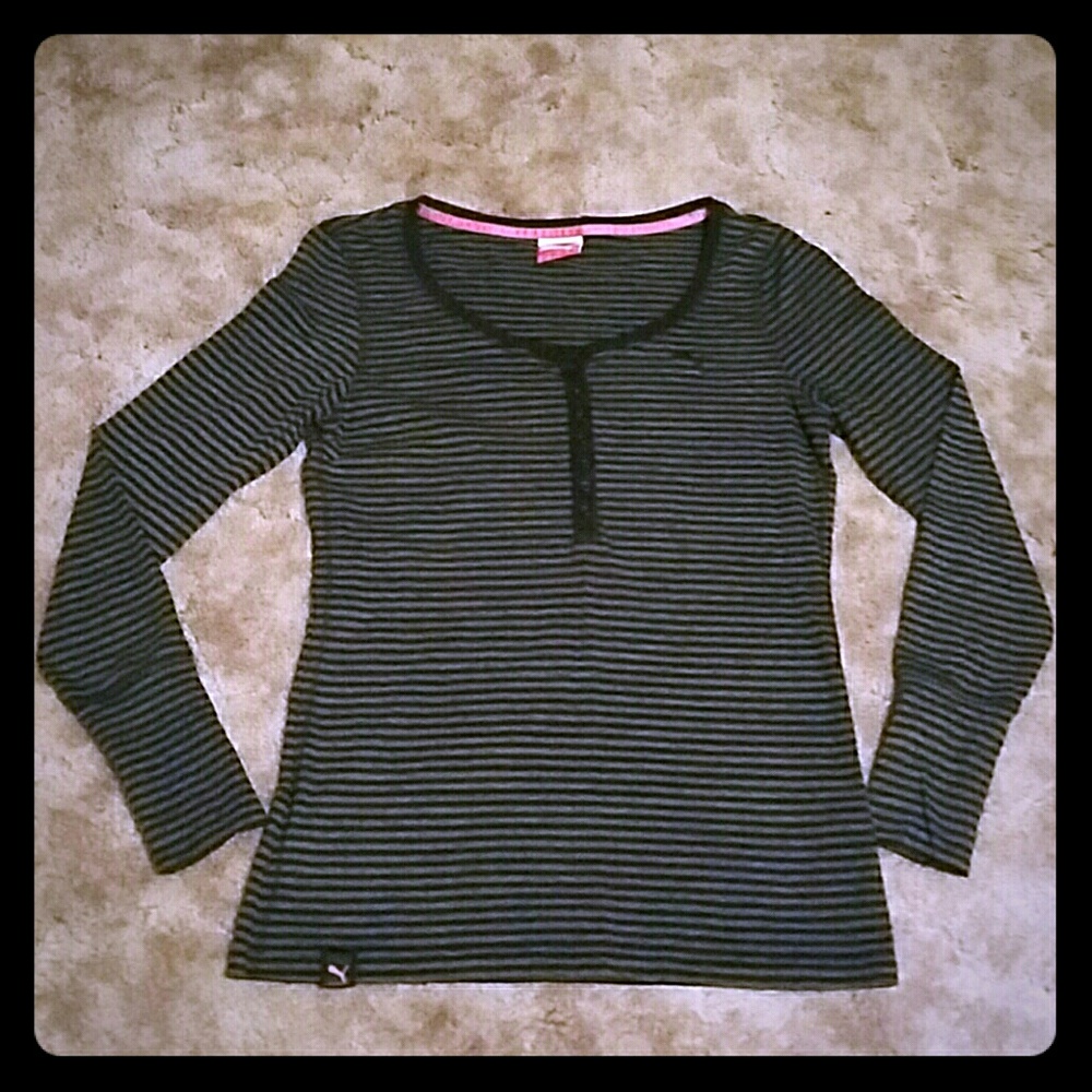 Puma Long Sleeve Striped Shirt with Thumb Holes