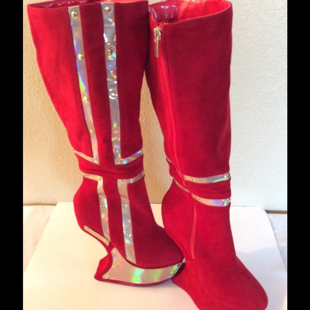 Bright red Knee high boots