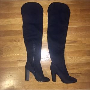 Thigh high black suede boots
