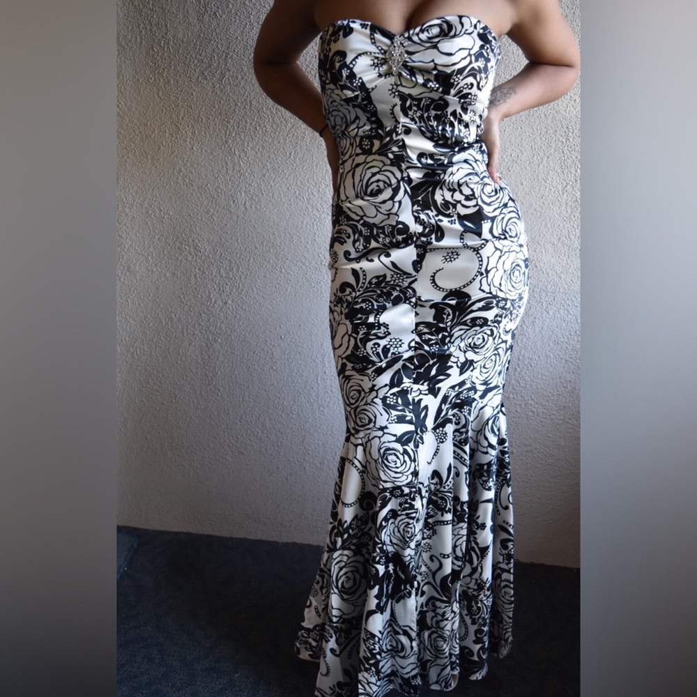 Black and ivory prom dress