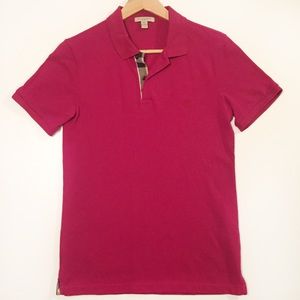 Burberry Men's Pique Polo in Magenta ||  Size XS