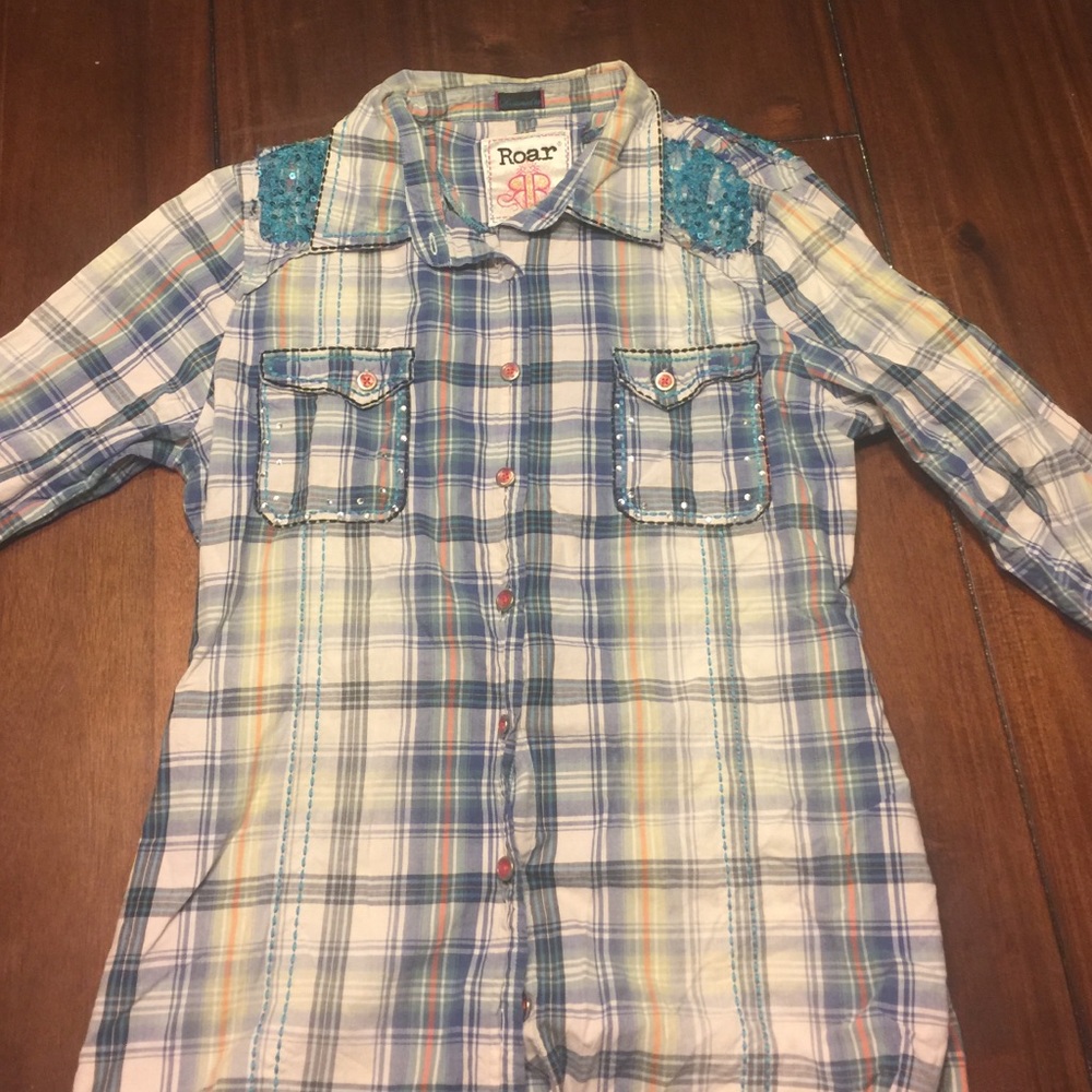 Roar Button-Up with Blue Sequence