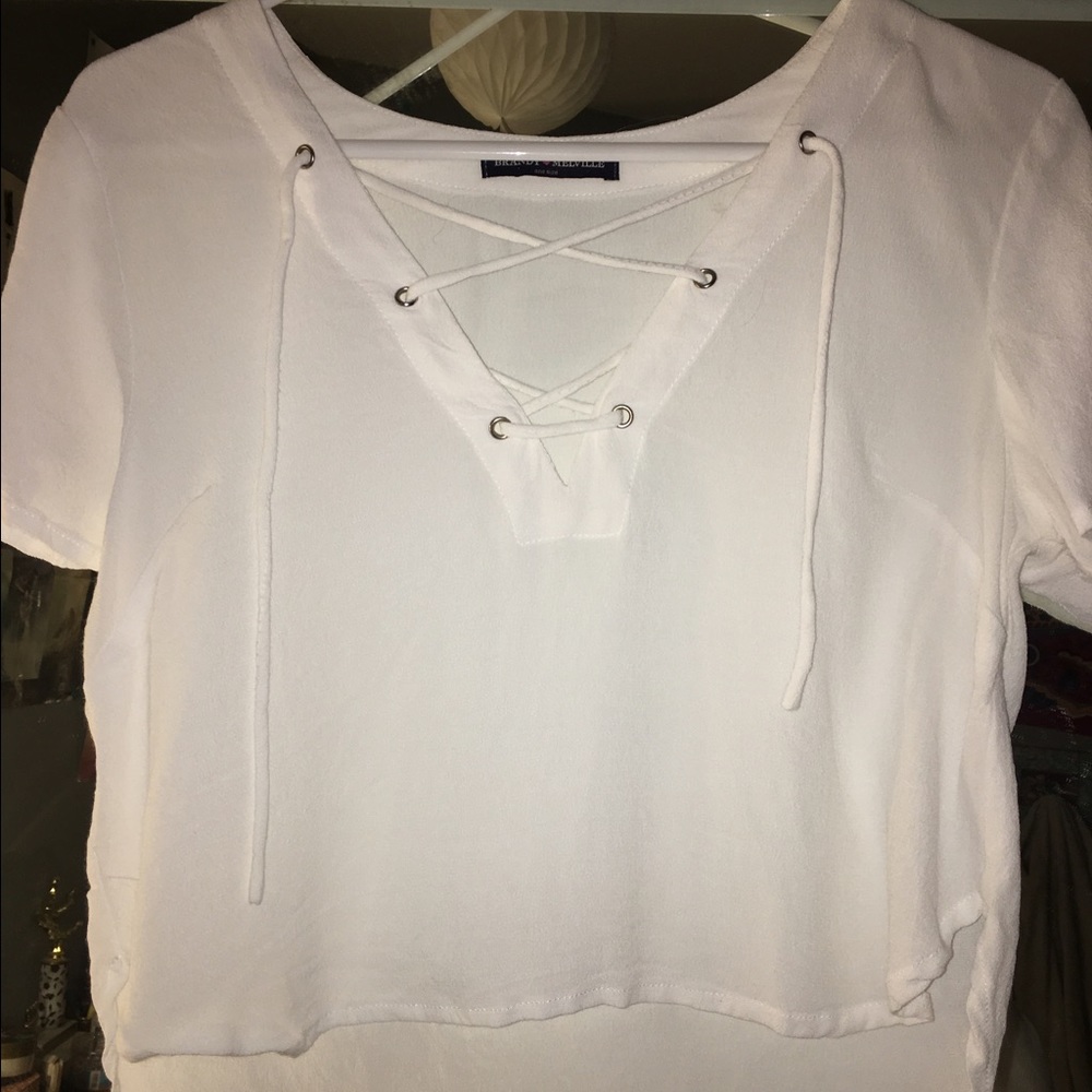 White Brandy Melville lace up crop top