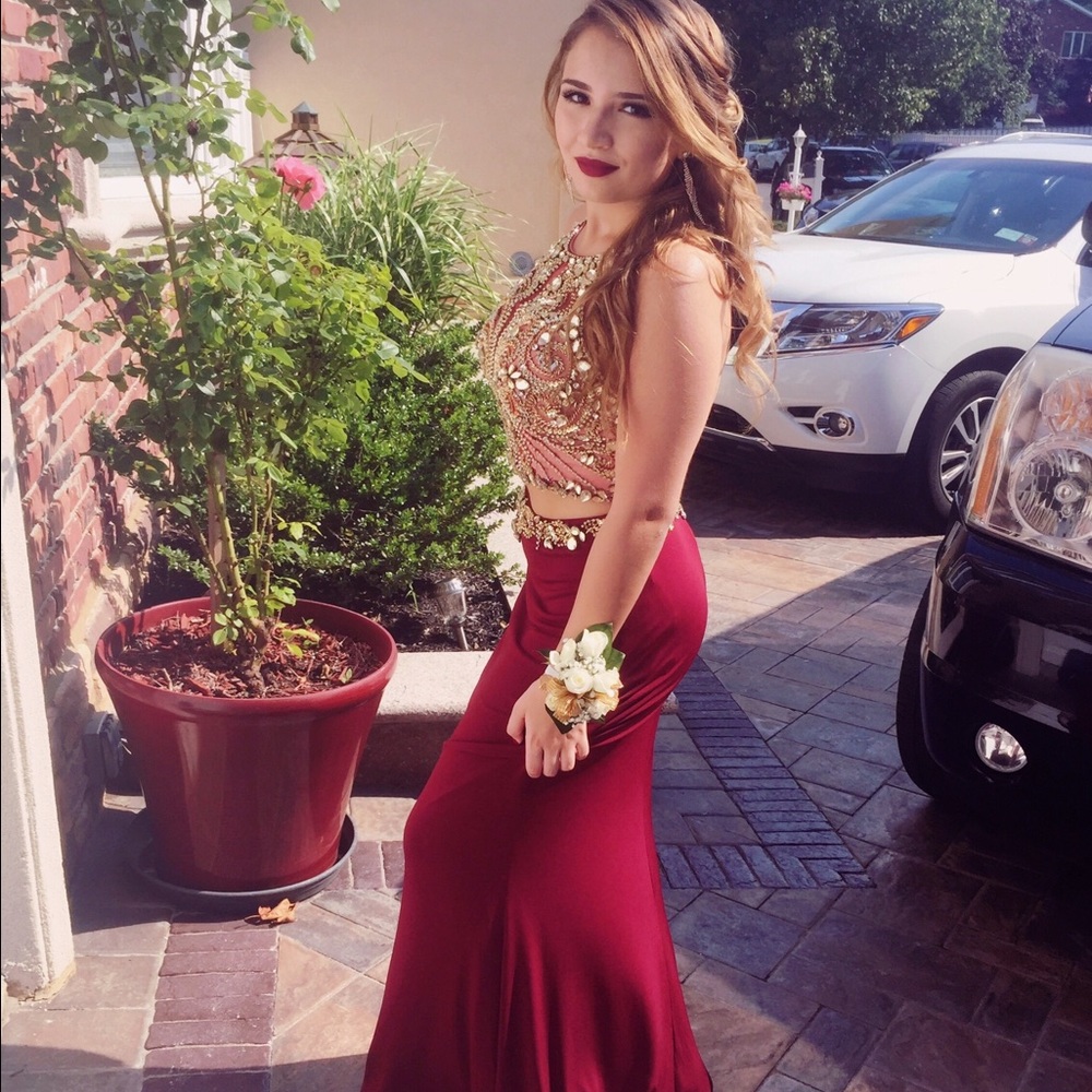 Jovani Maroon Two Piece Prom dress