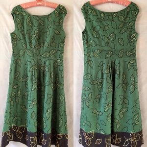 Lafayette 148 Green Brown Embroidered Dress Size 8