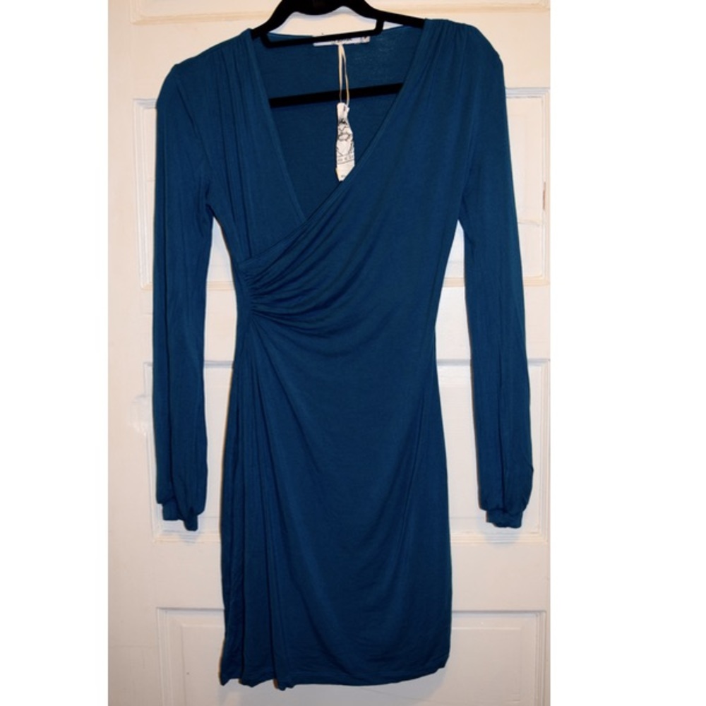 Blue long sleeve wrap dress
